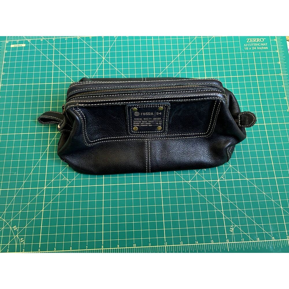 Fossil Vintage Toiletry Bag Leather Travel Shaving Wide Mouth